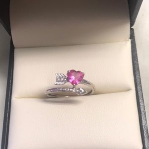 Size 7 - Pink Sapphire Heart & Diamond Ring